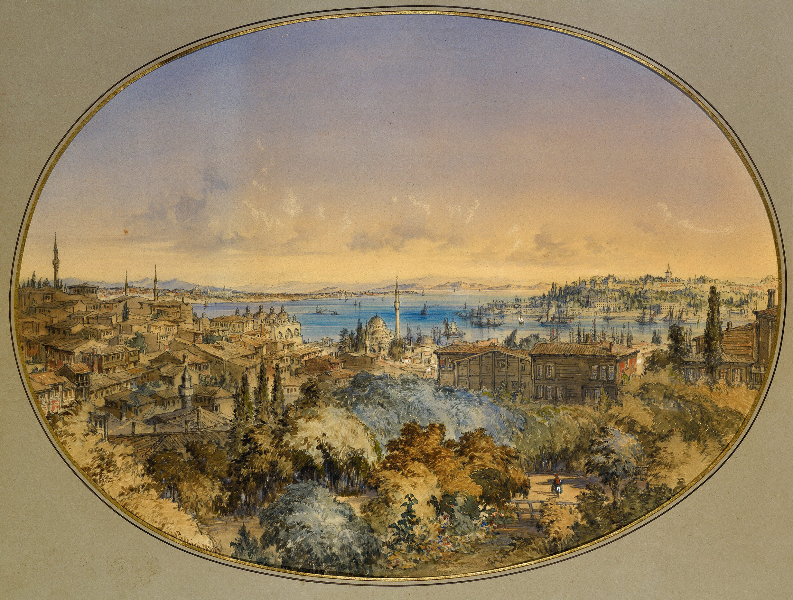 Pera’dan Topkapı Sarayı Görünümü, Amadeo Preziosi (1816–1882), 1856, Kâğıt üzerine suluboya, AMMF