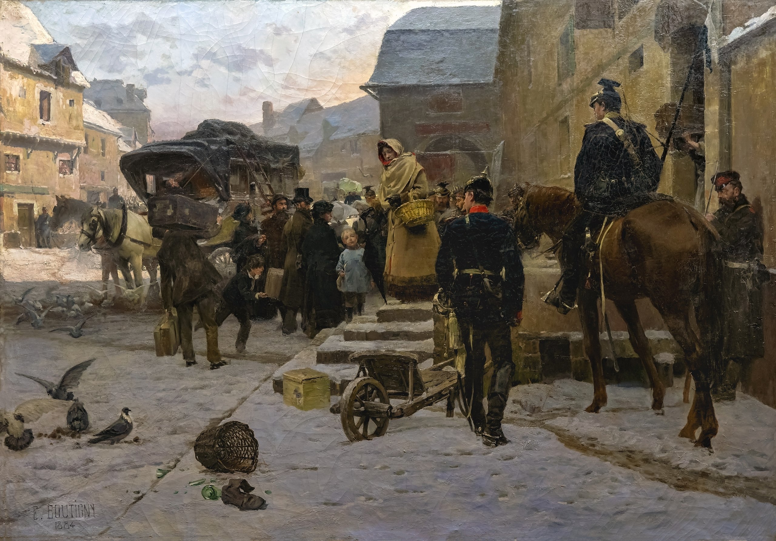 Paul-Émile Boutigny, Guy de Maupassant’ın "Boule de suif" adlı öyküsünden esinlenilmiş yağlı boya tablo. Carcassonne Güzel Sanatlar Müzesi, Oda 06 (1884)