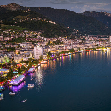 2025 Montrö Caz Festvali'nin havadan görüntüsü