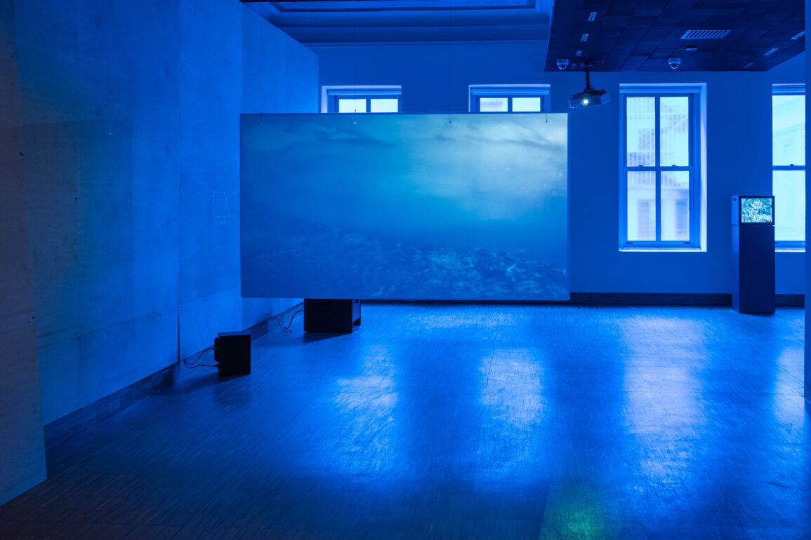 Merve Ünsal, Sinkhole Syntax / Obruğun Sözdizimi (2026), Barajdan Sızanlar sergisinden görünüm, Salt Beyoğlu (2026). Görsel: Metean Bars, Salt