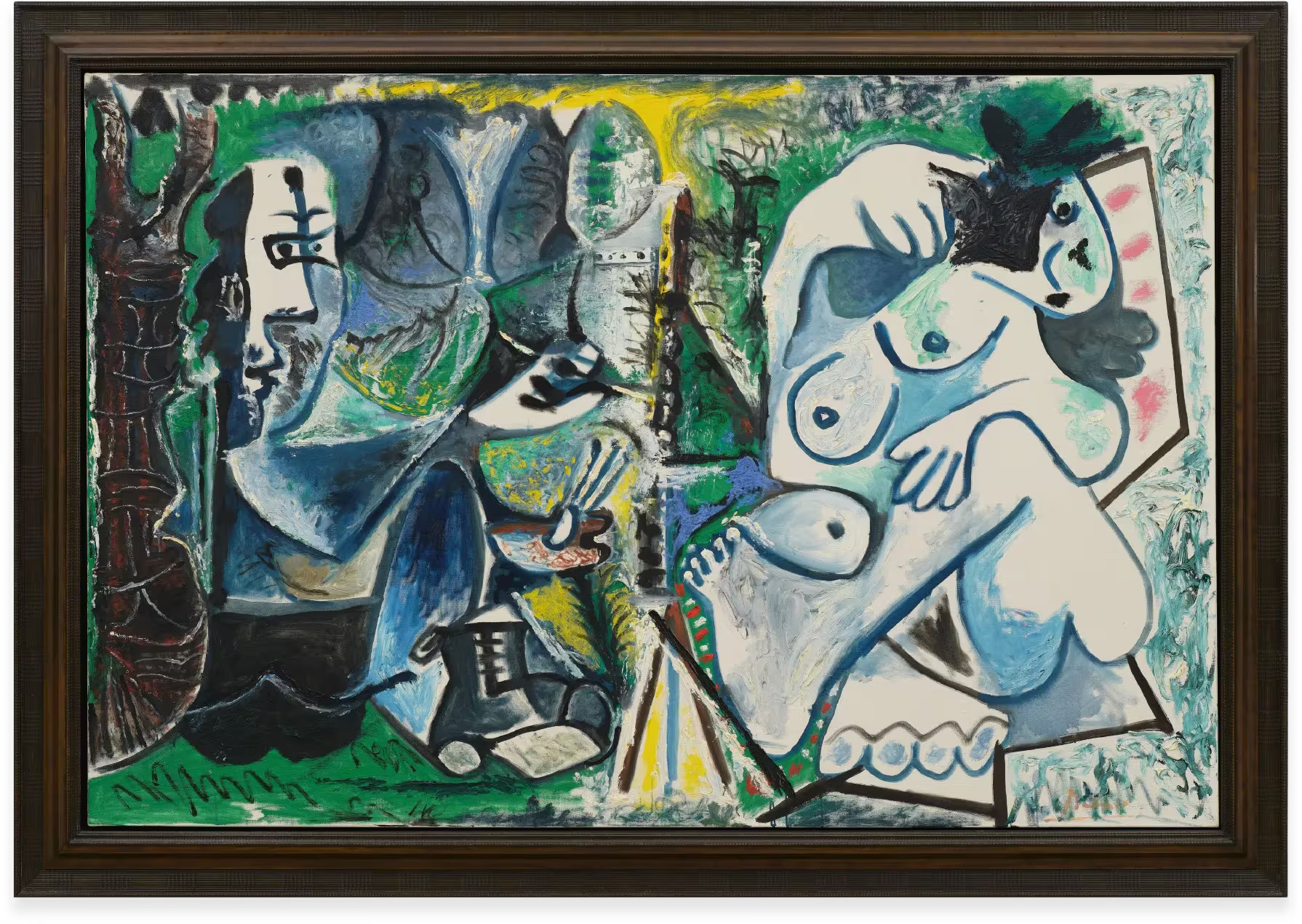 Pablo Picasso, Le peintre et son modèle dans un paysage adlı (1963), tuval üzerine yağlıboya çalışması, Görsel: Hauser & Wirth, Succession Picasso / 2026, ProLitteris, Zurich